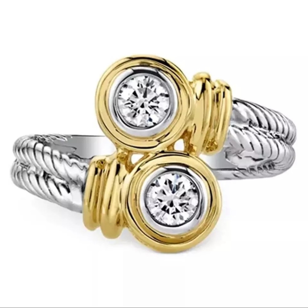 Twisted Silver & Gold Crystal Ring - Picture 2 of 6